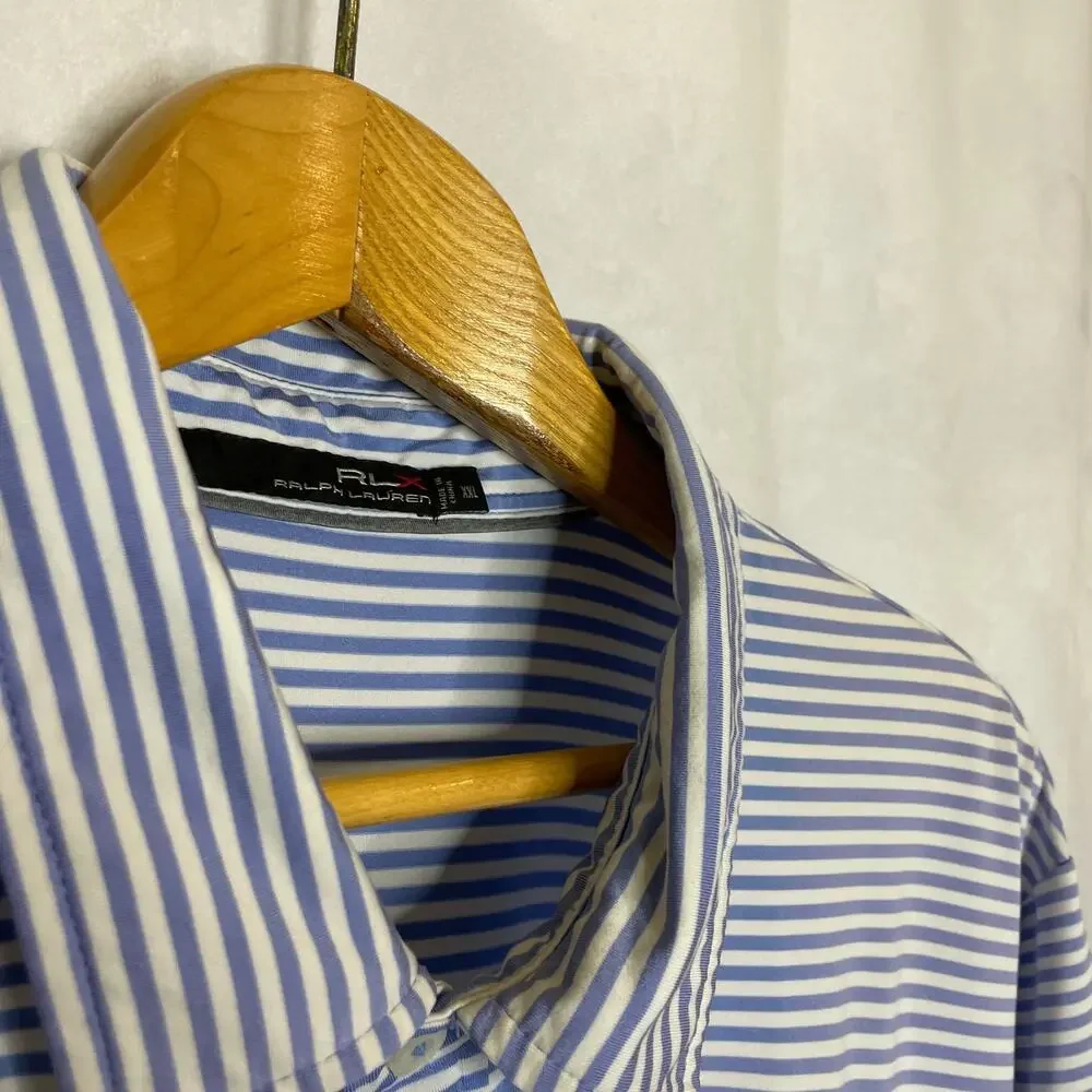 Men's XXL Ralph Lauren X Blue Stripe Active Polyester Polo Shirt
